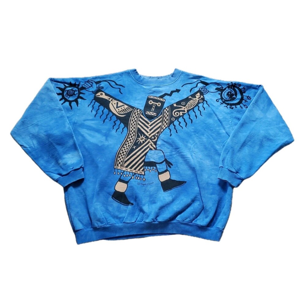 Vintage 90s Dagoli Canada Celestial Dancer AOP Sz Large Blue Tie Dye Sweatshirt